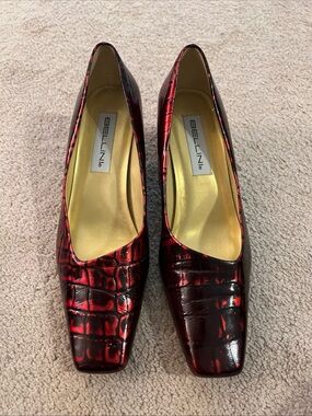 Bellini Red Croc-Embossed Square-Toe Pumps
